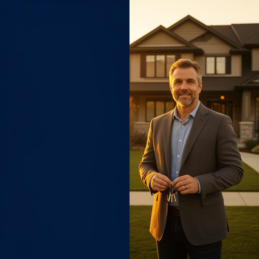 Confident Canadian homeowner standing in front of his home with HomeOS